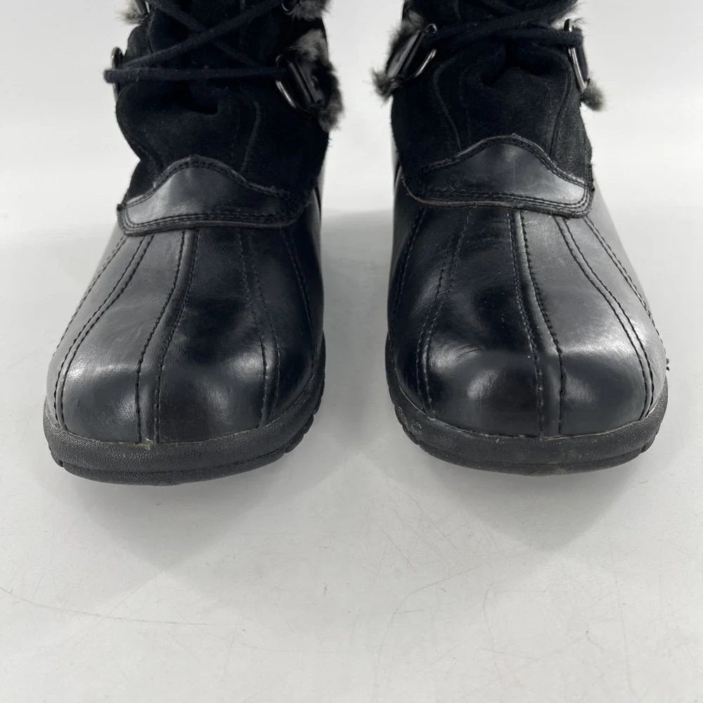 Vintage Nine West Knee High Womens 10 M Black Tall Mucker Duck Leather Suede Fur